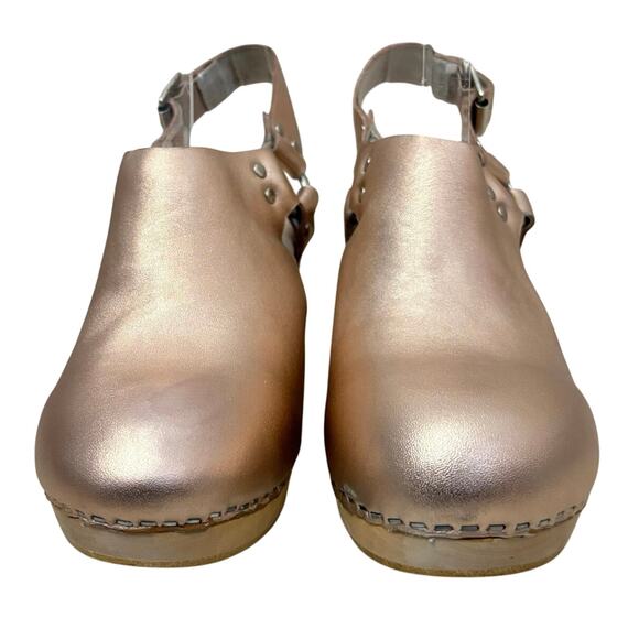 Jeffrey Campbell El Camino Metallic Leather Clogs Rose Gold Wood Heel Size 7 - Picture 3 of 13